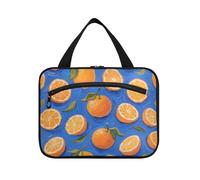 EtherSpher Orange Fruit Blue Art Painting appeso viaggio trucco borse con gancio, designer chic caso per articoli da toeletta per gli elementi essenziali per le donne viaggio maletín para maquillaje L