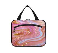 EtherSpher Oro rosa marmo fluido appeso kit per gli uomini con gancio, designer impermeabile make up bag per le donne crociere estuche de maquillaje para mujer L, Fluido marmo oro rosa, Large