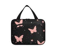 EtherSpher Peach Black Butterfly appeso make up bag organizer con gancio, designer necessità borse da toilette per signore hotel bolsas para maquillaje de mujer L, Farfalla pesca nera, Large