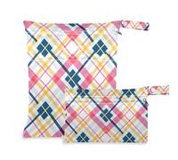 EtherSpher Peach Yellow Plaid Lines Fresh borse lavabili per nuotatori Confezione da 2 elementi essenziali da viaggio per volare con manici per piscina, spiaggia