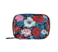 EtherSpher Peonie e Margherite Borse mediche rosse da donna con scomparti staccabili organizer per pillole riutilizzabili 3 volte al giorno per borsa
