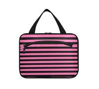 EtherSpher Pink and Black Line appeso viaggio borse trucco con gancio, designer kit da toilette portatile per viaggio deve palestra estuche para maquillaje L, Linea rosa e nera, Large