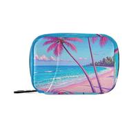 EtherSpher Pink Beach Resort Coconut Trees borsa della medicina per viaggiare con scomparti staccabili organizzatore portatile del sacchetto della pillola per la borsa