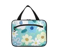 EtherSpher Pittura ad olio con fiori blu-verdi appeso borsa da viaggio con gancio, designer essenziale make up borsa per mamma crociere bolso de mano para hombre L, Dipinto ad olio con fiori blu-verdi