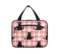 EtherSpher Plaid e Black Cat appeso cosmetico borsa da viaggio con gancio, kit di rasatura espandibile di design per viaggiatore toilette bolso de para mujer L, Plaid e gatto nero, Large