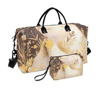 EtherSpher Pregare Europeo Otter Oro Decorativo Borsa Tote di Viaggio Sport Palestra Tote Bag con Toiletry Bag per Aereo Viaggio 2 Pz Set bolsa de para mujer