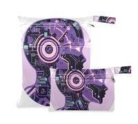 EtherSpher Purple Tech Guy - Borsa impermeabile riutilizzabile per bambini, confezione da 2, essenziale da viaggio per bambini, con manici per fare il bagno e la palestra