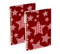 EtherSpher Quaderni in formato A5 con motivo scozzese a scacchi e stelle rosse, 21,1 x 14,5 cm, copertina rigida, materiale scolastico per università, 60 fogli per viaggi e scrittura, confezione da 2