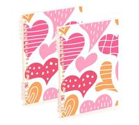 EtherSpher Quaderni scolastici formato A5 con cuori di San Valentino, colore rosso pesca, 21,1 x 14,5 cm, rilegatura a spirale, 60 fogli per lavoro e onfezione da 2