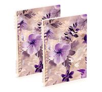 EtherSpher Quaderni scolastici formato A5 con fiori bohémien, lavanda e beige, 21,1 x 14,5 cm, copertina rigida, a righe, 60 fogli per diari e lista delle cose da fare, confezione da 2