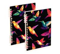 EtherSpher Quaderno a righe formato A5 con colibrì, 21,1 x 14,5 cm, rilegatura a spirale, 60 fogli per diario e lista delle cose da fare, confezione da 2