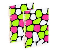 EtherSpher Quaderno a righe larghe formato A5 verde e rosa astratto 21,1 x 14,5 cm, robusto quaderno a spirale a righe larghe 60 fogli per scuola e ufficio, confezione da 2