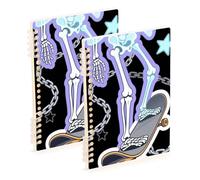 EtherSpher Quaderno a spirale arancione formato A5 con stelle al neon e teschio, 21,1 x 14,5 cm, materiale scolastico rilegato a spirale per università, 60 fogli per scuola e ufficio, confezione da 2