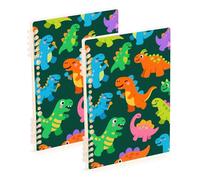 EtherSpher Quaderno a spirale formato A5 con dinosauri carini e colorati, 21,1 x 14,5 cm, copertina rigida, 60 fogli per viaggi e scrittura, confezione da 2