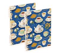 EtherSpher Quaderno a spirale formato A5 con disegno blu del tè pomeridiano largo 21,1 x 14,5 cm, rilegatura a spirale a righe larghe 60 fogli per scuola e ufficio, confezione da 2