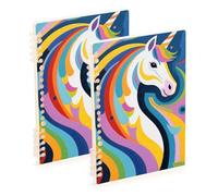 EtherSpher Quaderno a spirale formato A5 con unicorni bianchi, 21,1 x 14,5 cm, rilegatura a spirale, 60 fogli per diario e lista delle cose da fare, confezione da 2