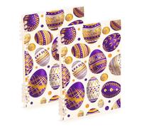 EtherSpher Quaderno a spirale formato A5 Happy Easter Eggs viola dorato 21,1 x 14,5 cm, copertina rigida singolo soggetto a spirale, 60 fogli per scuola e ufficio, confezione da 2