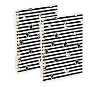 EtherSpher Quaderno formato A5 a righe bianche e nere stelle luna per scuola 21,1 x 14,5 cm, copertina rigida a righe universitarie, quaderno a spirale 60 fogli per planner e affari, confezione da 2