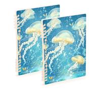 EtherSpher Quaderno formato A5 con meduse a fiume blu composizione 21,1 x 14,5 cm, copertina rigida soggetto college a righe notebook 60 fogli per scuola e ufficio confezione da 2