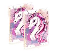 EtherSpher Quaderno formato A5 con unicorni color pesca, 21,1 x 14,5 cm, robusto quaderno a spirale largo 60 fogli per scuola e ufficio, confezione da 2