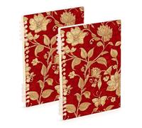 EtherSpher Quaderno formato A5 dorato retrò vintage farfalla rosso largo 21,1 x 14,5 cm, rilegatura a spirale a righe larghe 60 fogli per lavoro e aula confezione da 2