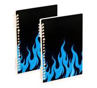 EtherSpher Quaderno formato A5 nero fluorescente Cool Flame Blue college 21,1 x 14,5 cm, robusto quaderno a spirale a righe larghe 60 fogli per viaggi e scrittura, confezione da 2