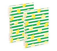 EtherSpher Quaderno formato A5 verde bianco a righe limone composizione frutta 21,1 x 14,5 cm, robusto soggetto quaderni college a righe 60 fogli per scuola e ufficio confezione da 2