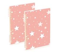EtherSpher Quaderno scolastico formato A5 con stelle bianche su sfondo rosa, 21,1 x 14,5 cm, copertina rigida, a righe, 60 fogli per viaggi e scrittura, confezione da 2