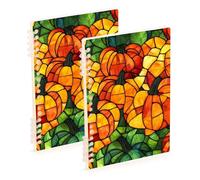 EtherSpher Quaderno scolastico giallo formato A5 con pittura a olio di Halloween zucca 21,1 x 14,5 cm, copertina rigida soggetto college a righe notebook 60 fogli per scuola e ufficio, confezione da 2
