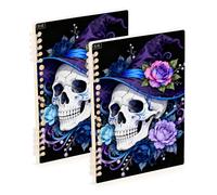 EtherSpher Quaderno scolastico in formato A5 con teschio gotico mago rosa, 21,1 x 14,5 cm, resistente all'usura, a righe, 60 fogli per viaggi e scrittura