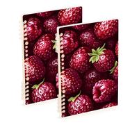 EtherSpher Quaderno scolastico Straberries rosso bordeaux formato A5 21,1 x 14,5 cm, resistente all'usura, quaderno a spirale singolo soggetto 60 fogli per viaggi e scrittura, confezione da 2