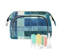 EtherSpher Quadrata Geometrica Plaid Stripe Ricamo Robin Blue Makeup Bag Portatile Trucco Borse Per Le Donne Delle Donne Portamonete per Accessori Da Viaggio, Ricamo quadrato geometrico a righe