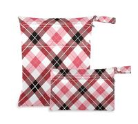 EtherSpher Red White Buffalo Plaid Borsa a prova di disordine per il nuoto 2 Pack Wet Bag per costume da bagno con manici per il bagno, piscina