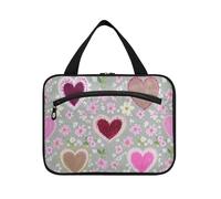 EtherSpher Retro Cuore Pesca Floreale appeso borsa da toilette da viaggio per gli uomini con gancio, designer chic borsa per il trucco per le donne crociere bolso de para mujer L, Retro cuore pesca