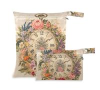EtherSpher Retro Pocket Watch Ghirlanda Fiori borse lavabili per spiaggia 2 Pack Wet Bag per costume da bagno con manici per pannolini per bambini, viaggio