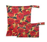 EtherSpher Retro Red Rose pittura a olio stile lavabile bagnato asciutto sacchetto 2 pack essenziale da viaggio per il bambino con maniglie per asilo nido, pannolini per bambini