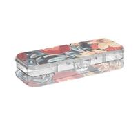 EtherSpher Retro rosso melograni fiori rossi design design trasparente matita scatola di plastica doppio piano penne caso trasparente duro per cancelleria con coperchio