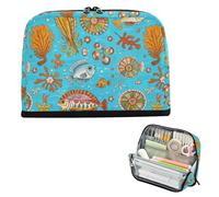 EtherSpher Retro Sea Fish Seppie Blu Matita Custodia per il trasporto di Grande Capacità Sacchetto di Trucco Grande Capacità Cancelleria Penna Borsa per Teen Boys High School Supplies cartucheras