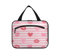EtherSpher Rosa Bianco Strisce Cuore Lip Love appeso viaggio appeso borsa da toilette con gancio, designer necessità medicina borsa per accessori per le donne viaggio bolsas para maquillaje de mujer L