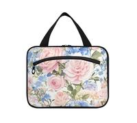 EtherSpher Rosa Blu Vintage Rose Appeso Borse da toilette per le donne con gancio, designer Essentials borsa da toilette impermeabile per crociera viaggio zaino in spalla estuche para maquillaje L