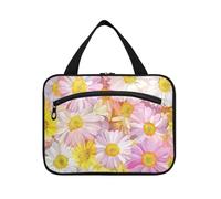 EtherSpher Rosa Giallo Romantico Daisy appeso borsa da viaggio con gancio con gancio, designer chic make up bag per viaggio essenziale hotel bolso para maquillaje L, Rosa giallo romantico Daisy, Large