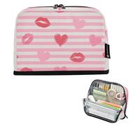 EtherSpher Rosa Strisce Bianche Cuore Lip Love Pencil Box Caso Grande Capacità Trucco Sacchetti Grande Cancelleria Organizzatore per Ragazzi Elementare cartuchera para ninos