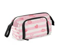 EtherSpher Rosa Strisce Bianche Cuore Lip Love Pencil Box Grande Capacità Astuccio Box con Scomparto per Ragazzi Elementare estuche para guardar lapices