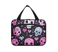 EtherSpher Rosa Valentine Cuore Skull appeso borsa per viaggiare con gancio, designer multifunzionale trucco caso per i viaggiatori che viaggiano envase para profumo de L, Teschio cuore rosa San