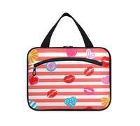EtherSpher Rosso Bianco A Righe Cuore Labbro Estate appeso borsa da toilette appeso organizzatore da viaggio con gancio, accessori di design borsa medicina per viaggiatori lavoro cartera para