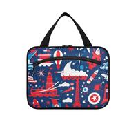 EtherSpher Rosso e Bianco 4 luglio Independence Day appeso borsa da viaggio con gancio, borsa da toilette portatile di design per viaggio essenziale campeggio estuche de maquillaje para mujer L, rosso
