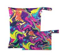 EtherSpher Sacchetti a prova di disordine di stile dell'inchiostro del modello astratto di colore dell'arcobaleno per la spiaggia 2 Pack sacchetto bagnato per il costume da bagno con maniglie per
