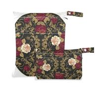 EtherSpher Sacchetti a prova di disordine retrò vintage con foglie di rosa per nuotatori, confezione da 2 pezzi essenziali da viaggio per bambini con manici per piscina, spiaggia