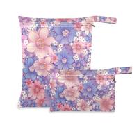 EtherSpher Sacchetti impermeabili da viaggio per la festa dei genitori con bellissimi fiori rosa viola, confezione da 2 pezzi essenziali da viaggio per volare con manici per fare il bagno, piscina