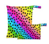 EtherSpher Sacchetti impermeabili lavabili con strisce colorate nere e stelle, confezione da 2 pezzi essenziali da viaggio per bambini, con manici per palestra, palestra